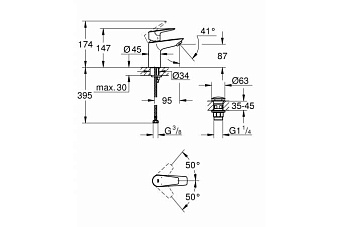 Смеситель для раковины GROHE BauEdge 23896001 хром