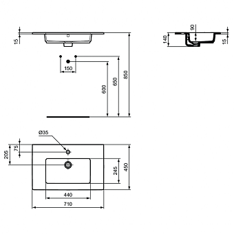 Раковина встраиваемая сверху IDEAL STANDARD TEMPO E053501 71х45см