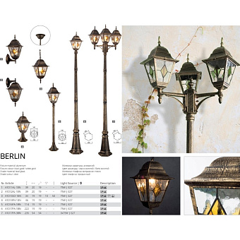 Светильник ландшафтный Arte Lamp BERLIN A1016PA-1BN 75Вт IP44 E27 золотой/чёрный