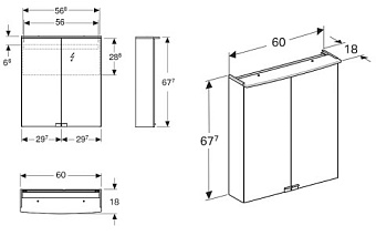 Шкаф зеркальный GEBERIT Smyle Square 500.273.00.1 18х60х67,5см с подсветкой