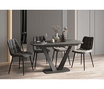 Кухонный стол раскладной AERO 89х140х76см закаленное стекло/керамика/сталь Pietra Grey