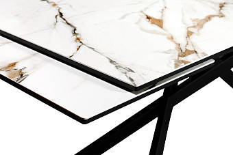 Кухонный стол раскладной AERO 90х180х76см закаленное стекло/керамика/сталь Gold