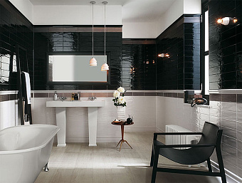 Настенная плитка FAP CERAMICHE Manhattan fKLO Black 30х10см 0,81кв.м. глянцевая