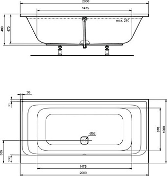 Ванна акриловая IDEAL STANDARD TONIC II K746601 200х140см встраиваемая