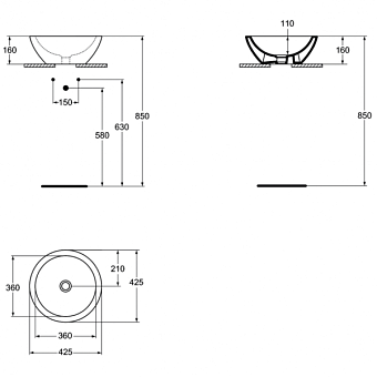 Раковина накладная IDEAL STANDARD Strada K078301 42,5х42,5см