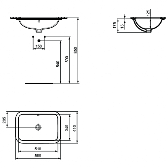Раковина встраиваемая снизу IDEAL STANDARD CONNECT E506101 58х41см