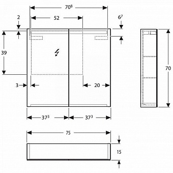 Шкаф зеркальный GEBERIT Option 500.205.00.1 15х75х70см с подсветкой
