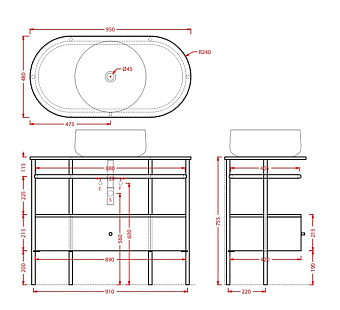 Консоль под раковину ArtCeram FLAIR 4.0 ACA068 05+TFA010 93+ATL002 05+ACM038 57 matt white