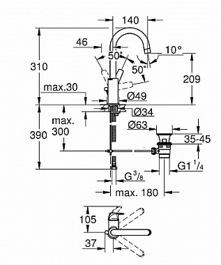 Смеситель для раковины GROHE BauFlow 23753000 хром