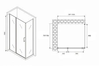 Угловое ограждение Abber Sonnenstrand AG04100S-S75 195х75см стекло прозрачное