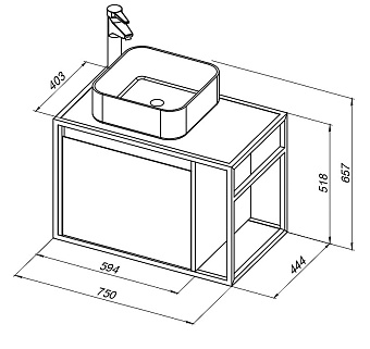 Тумба под раковину подвесная AQUANET Nova Lite Loft 261658 44х75х51,8см