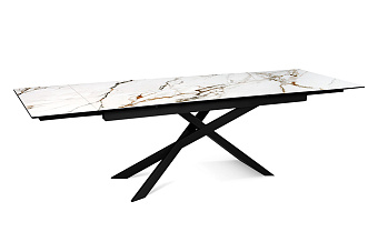 Кухонный стол раскладной AERO 90х180х76см закаленное стекло/керамика/сталь Gold