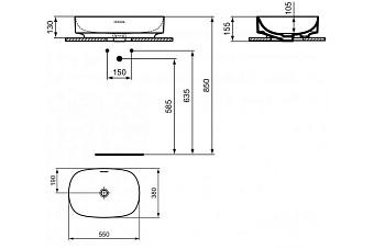 Раковина накладная IDEAL STANDARD Linda T440101 55х38см