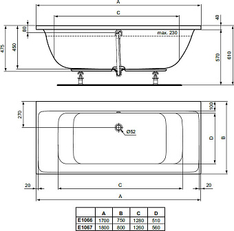 Ванна акриловая IDEAL STANDARD CONNECT AIR E106701 180х80см встраиваемая