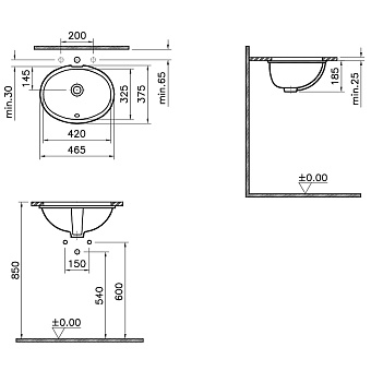 Раковина встраиваемая снизу VITRA Arkitekt 6039B003-0012 47х19см
