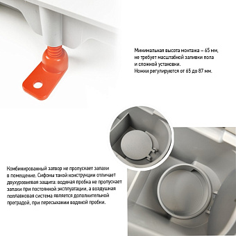 Душевой лоток Paini CH650L 65х65см горизонтальный сток с решёткой и опорами