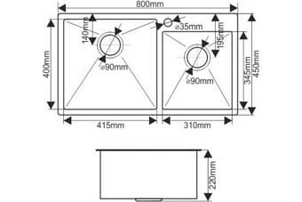 Мойка кухонная MELANA ProfLine S8045HB 80х45см графит