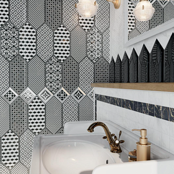 Декор KERAMA MARAZZI Келуш HGD\A483\35006 чёрно белый глянцевый 14х34см 0,048кв.м.