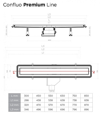 Щелевой душевой трап Pestan Confluo Premium Line 550 59,6х13,6см горизонтальный сток