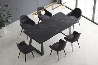 Кухонный стол раскладной AERO 90х160х76см закаленное стекло/керамика/сталь Pietra Grey