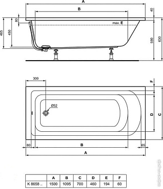 Ванна акриловая IDEAL STANDARD HOTLINE K275701 160х90см встраиваемая