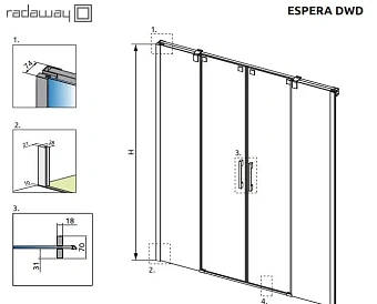 Душевая дверь RADAWAY Espera DWD 200х160см стекло прозрачное