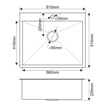 Мойка кухонная MELANA ProfLine H6151/2 61х51см сатин