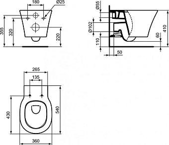 Унитаз подвесной IDEAL STANDARD CONNECT AIR E0054V3 безободковый без сиденья