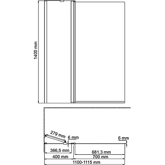 Стеклянная шторка на ванну WASSERKRAFT Berkel 48P02-110W 140х110см