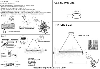 Люстра подвесная CRYSTAL LUX GARDEN GARDEN SP9 D800 GOLD 72Вт 9 лампочек G9/LED