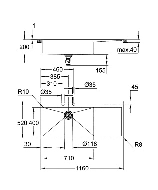 Мойка кухонная GROHE K1000 31581SD1 116х52см нержавеющая сталь