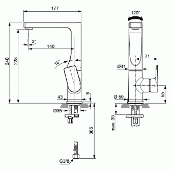 Смеситель для раковины IDEAL STANDARD EDGE A7111AA хром