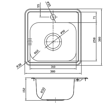 Мойка кухонная IDDIS Strit STR38P0i77 38х38см сталь