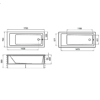 Ванна акриловая AM-PM Gem S W93A-170-070B-A 170х70см пристенная
