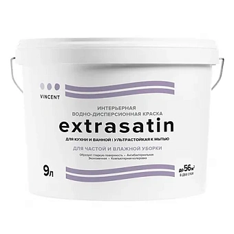 Краска для минеральных поверхностей акриловая/полуглянцевая VINCENT DECOR Extrasatin Белый основа A 9л