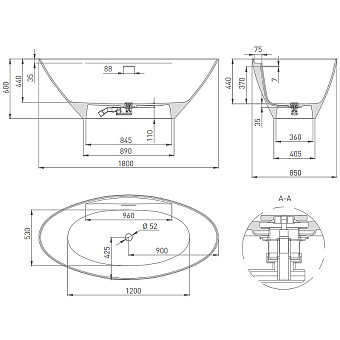 Ванна каменная SALINI DIVA 102221M S-Stone матовая 178х85,5см отдельностоящая
