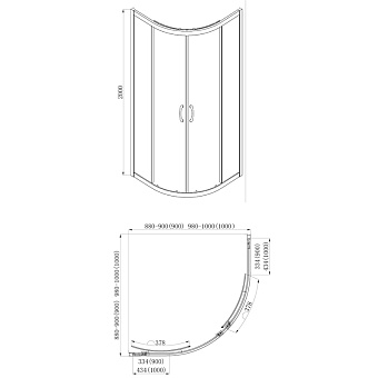 Угловое ограждение Azario MILTON AZ-ND2142 900 Black 200х90см стекло прозрачное