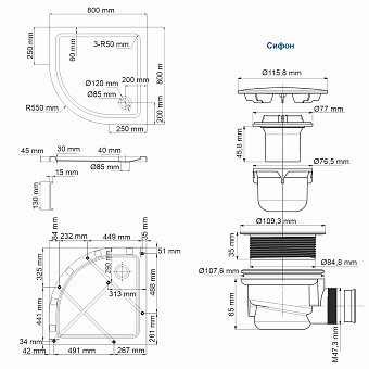 Душевой поддон WASSERKRAFT Isen 26T00 80х80см