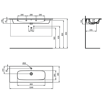 Раковина подвесная IDEAL STANDARD Ideal Standard i.life A T462201 124х46см