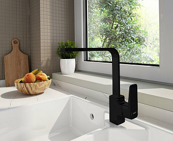 Смеситель для кухни VITRA Root Square A4275336EXP поворотный излив матовый чёрный