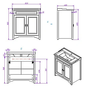 Тумба под раковину напольная CAPRIGO PRESTON 33921-TP812 45х90,3х82см