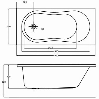 Ванна акриловая CERSANIT NIKE 63346 150х70см встраиваемая