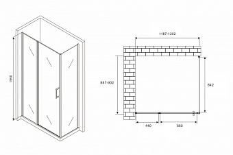 Угловое ограждение Abber Sonnenstrand AG04120BS-S90B 195х90см стекло прозрачное