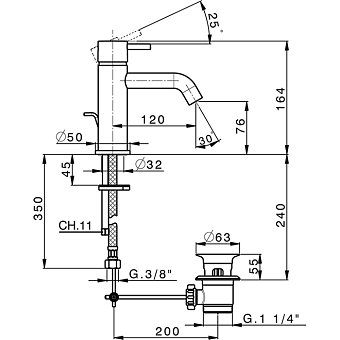 Смеситель для раковины Cisal Less New LN00051021 хром
