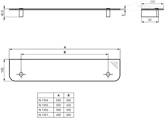 Полка в ванную прямоугольная IDEAL STANDARD CONNECT N1392AA 1-ярусная 11х50см хром