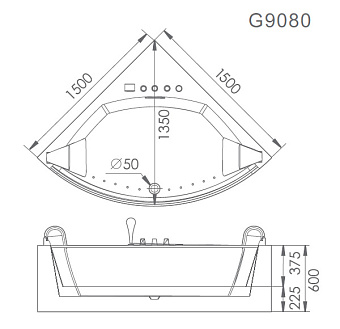 Ванна акриловая Gemy G9080 150х150см пристенная