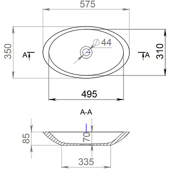 Раковина накладная SALINI CALLISTA 1101202SM S-Stone матовая 57,5х35см