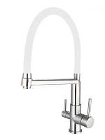 Смеситель для кухни ESKO K26 W высокий излив белый/матовый никель