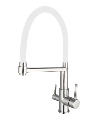 Смеситель для кухни ESKO K26 W высокий излив белый/матовый никель