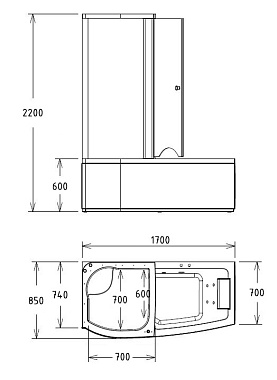 Ванна акриловая Gemy G8040 B L 170х85см пристенная